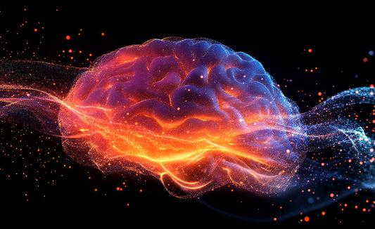 A brain with abstract waves passing though it