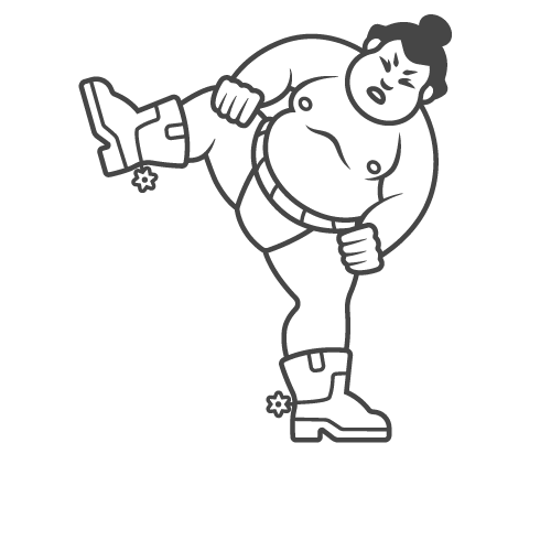 Cartoon sumo dancing with cowboy boots on.