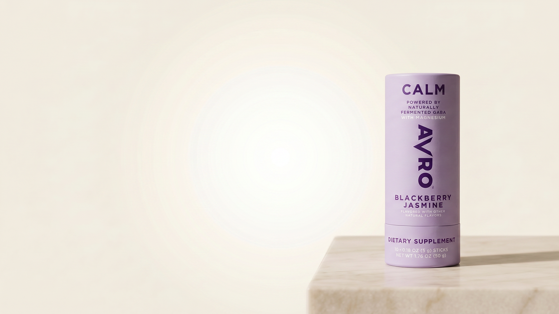 AVRO Calm tube on a marble ledge