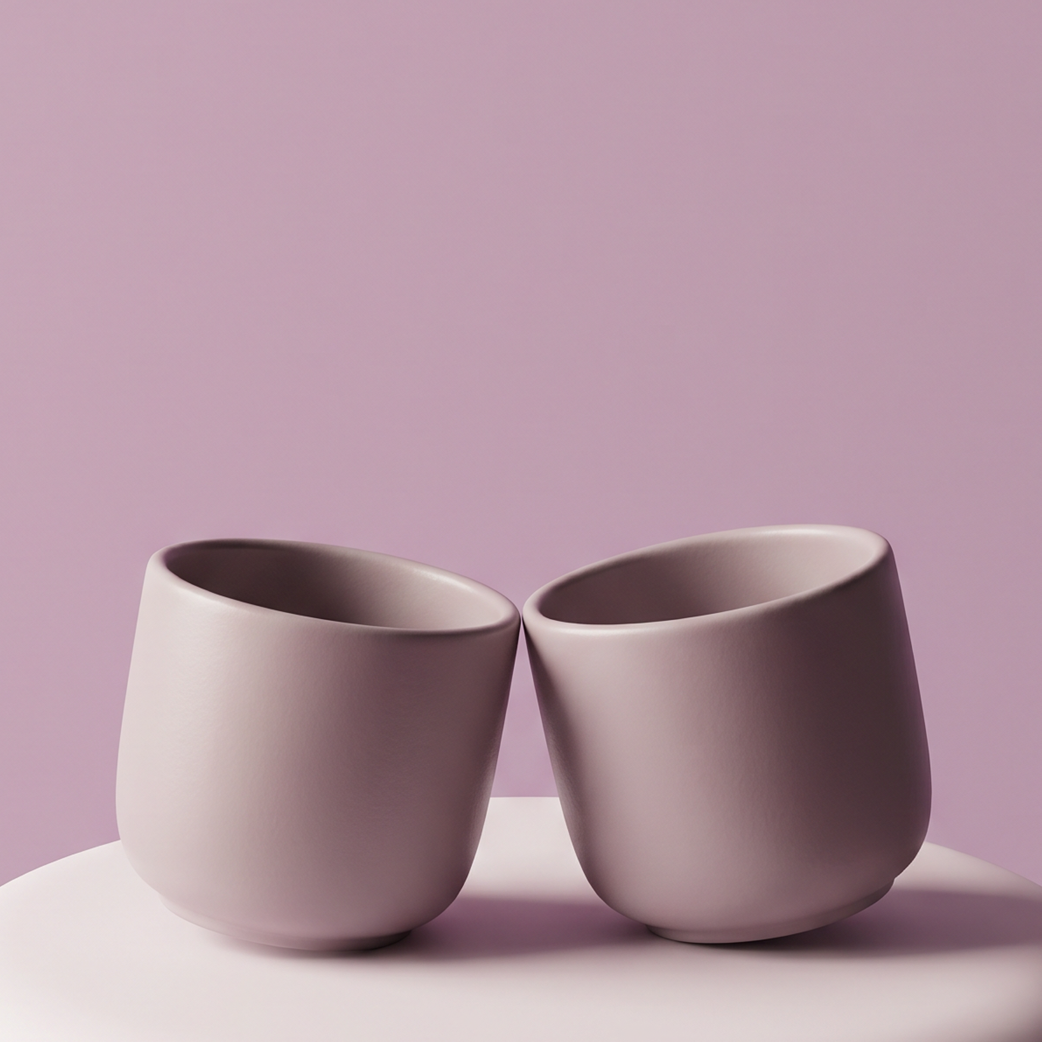 Two ceramic cups leaning together
